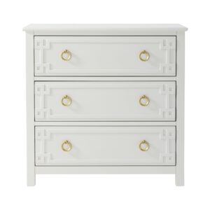 COZAYH Farmhouse 3-Drawer Dresser, Fully-Assembled French Country Chest of Drawers with Embossed Geometric Lines, Rustic Dresser for Bedroom, Living Room, White