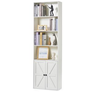 oneinmil tall bookshelf, 6-tier bookcase, modern bookshelves with cabinet doors, storage cabinet for home, office, living room (white, 21.8" width with doors)