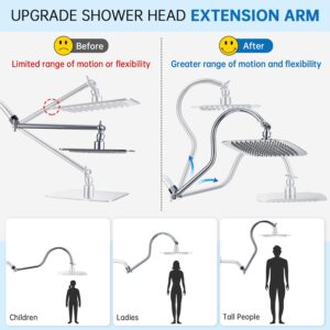 G-Promise All Metal Shower Diverter with Low Handheld Holder and 13 Inch Curved Adjustable Shower Head Extension Arm, 3-Way Diverter Valve with Pause Mode (Chrome)