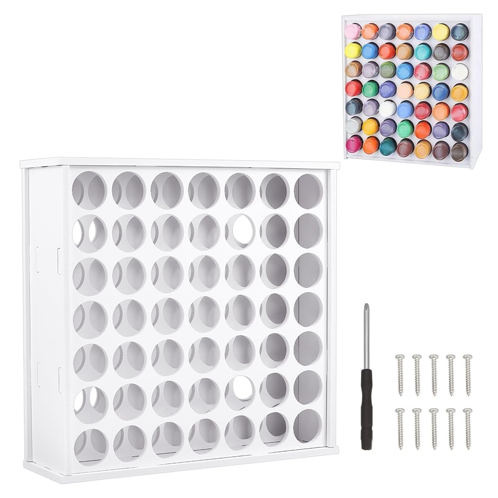 NBEADS 49-Hole Craft Paint Storage Organizer, 12.4x3.94x12.99 Inch Vertical Paint Rack Stand Plastic Paint Organizer Stands Pigment Wall Mounted Storage Rack for Art Supplies Painting, White