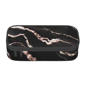 qhwlr black rose gold marble print pencil case large capacity pen pouch for interlayer adults cosmetic bag supplies ﻿