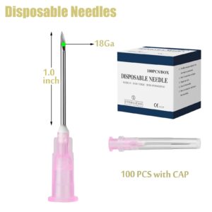 100 Pack 18Ga 1 Inch Disposable Needle Luer Lock Industrial Dispensing Accessories,Individual Package Lab Tools for Refilling Liquid,Inks