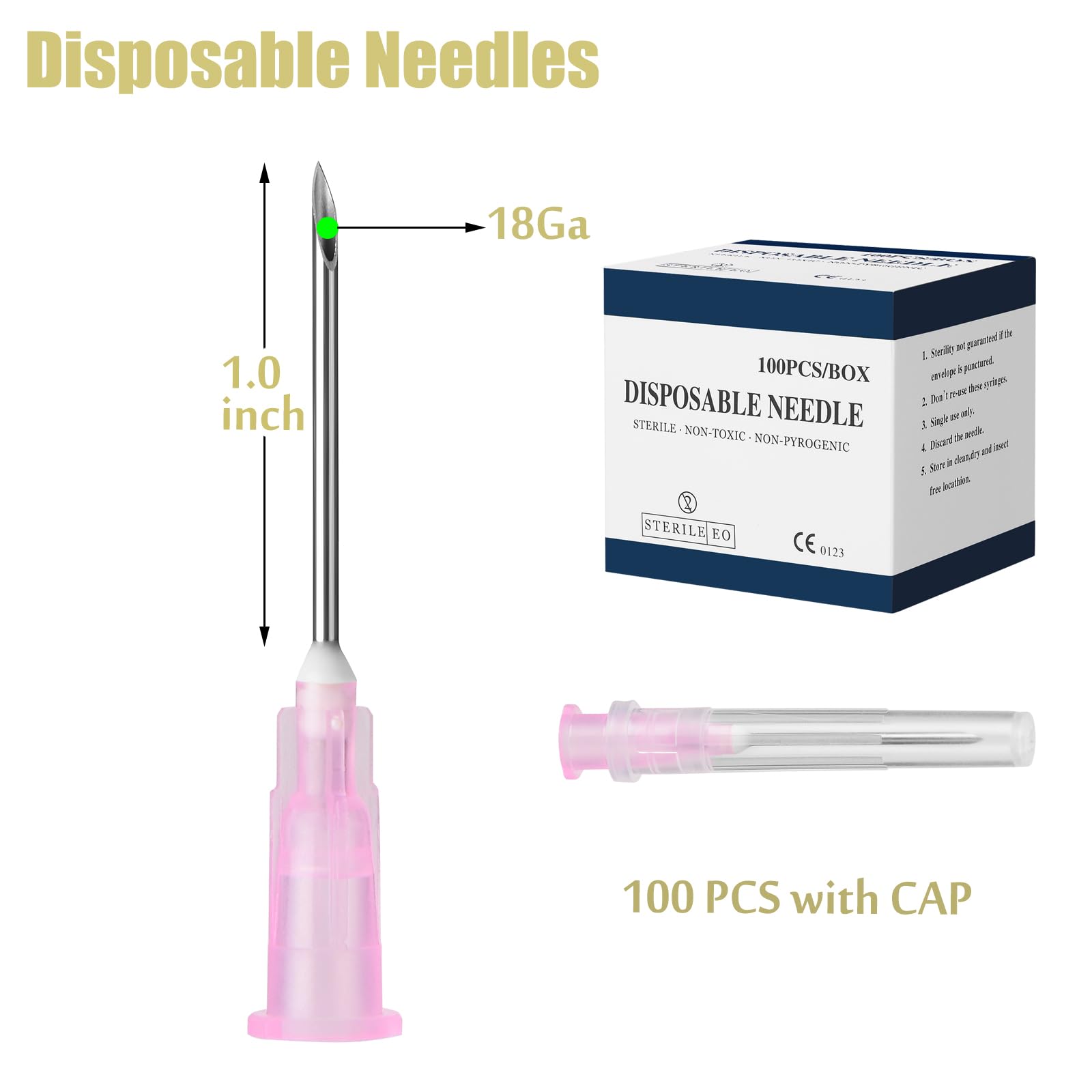 100 Pack 18Ga 1 Inch Disposable Needle Luer Lock Industrial Dispensing Accessories,Individual Package Lab Tools for Refilling Liquid,Inks