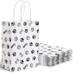 shindel 16pcs gift bags, animal paw prints gift bags with handles kraft paper retail grocery bags for party supplies theme party 5.5 x 2.8 x 7.9 inch