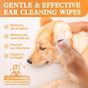 Trunahcao Dog Ear Wipes, Dog Ear Cleaner Wipes Ear Cleaning Wipes for Dogs,Cats - Gently Remove Ear Wax - Relieve Ear Infections, Itching,Scratching,120ct (3.15in) Pet Ear Cleanser