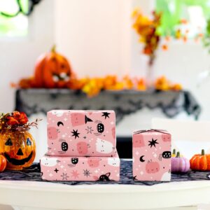 JarThenaAMCS Halloween Wrapping Paper - Mini Roll - 17 Inch x 32.8 Ft Ghost Spider Bat Gift Wrap Paper Pink Art Paper for DIY Crafts Home Party Supplies