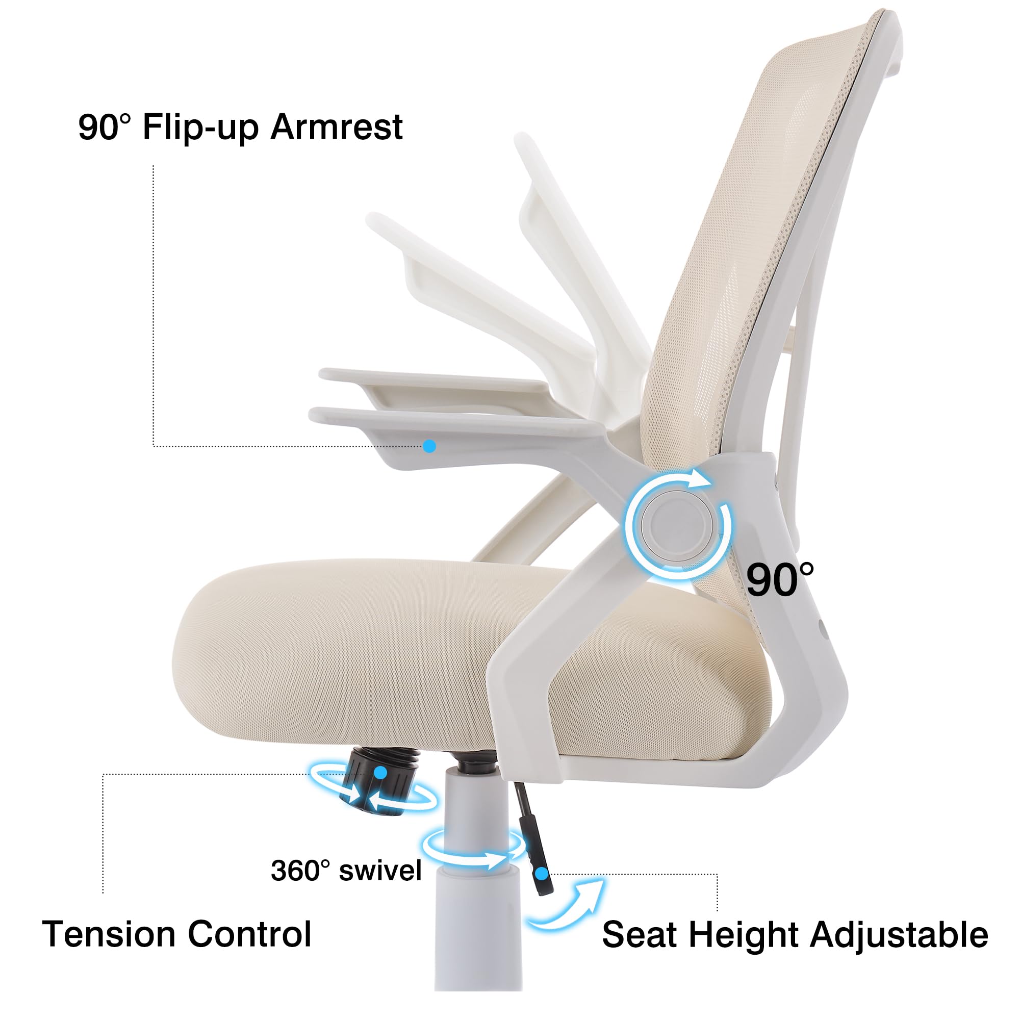 VECELO Mid-Back Swivel Ergonomic Office Chair with Adjustable Arms Mesh Lumbar Support for Computer Task Work, Beige