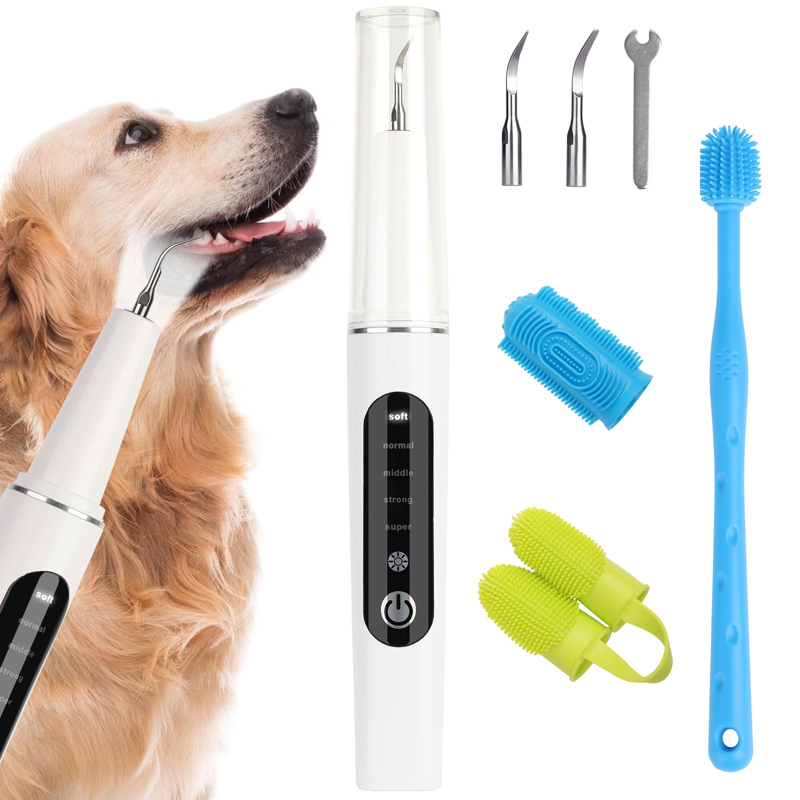 Aiieim Plaque Remover for Teeth,Dog Teeth Cleaning kit,Tartar Remover for Dog Tooth,5 Modes Ultrasonic Dental Tool Cleaner & Scraper for Pet Tooth with Led Light-White