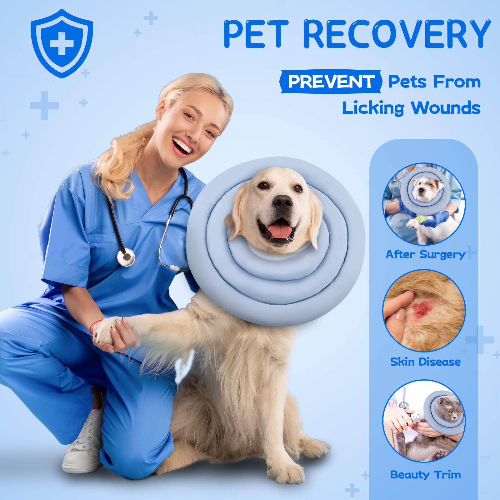 GoGoPaw Soft Dog Cones for Small Medium Dogs and Cats, Adjustable Dog Donut Collar Water Proof Dog Cone Alternative After Surgery, Pet Recovery Collar for Large Dogs to Stop Licking(Blue,S)