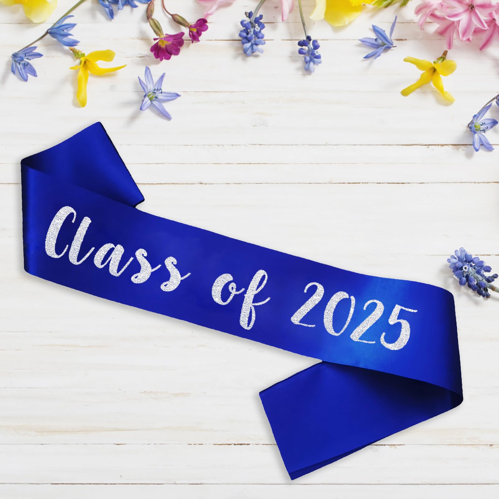 HUBEISIYU Class of 2025 Sash, Silver Glitter Letter Senior Sash 2025 Graduation Sash Finally Graduated Cheerleader Party Decorations, Royal Blue