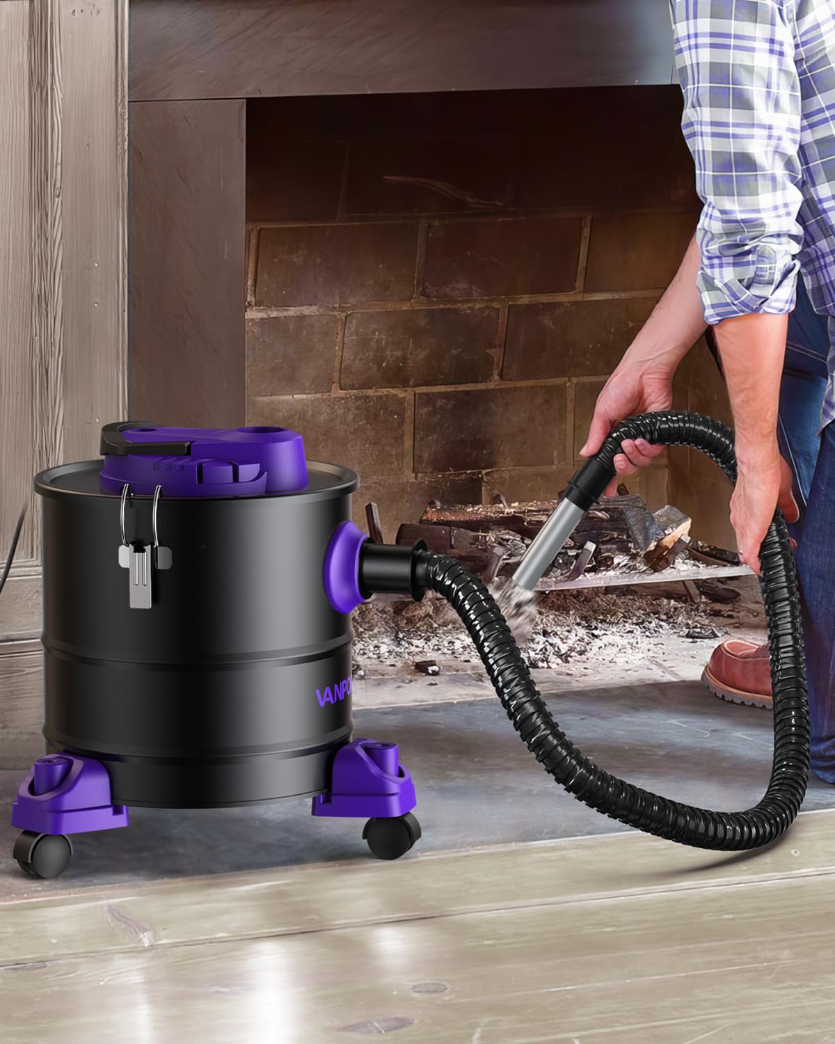 VANPORE Ash Vacuum for Pellet Stoves: 5.2 Gallon Fireplace Ash Vac with 1200w Powerful Suction & Wheeled Base - Ash Vacuum Cleaner for Fireplaces, Pellet Grill, Wood Stove, Fire Pits