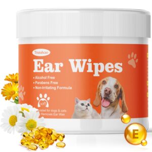 trunahcao dog ear wipes, dog ear cleaner wipes ear cleaning wipes for dogs,cats - gently remove ear wax - relieve ear infections, itching,scratching,120ct (3.15in) pet ear cleanser