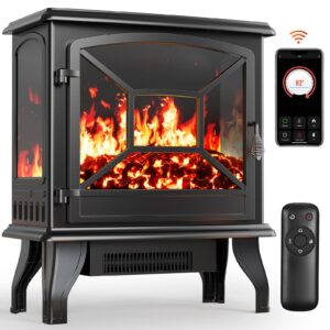 silonn electric fireplace heater, 5300 btu portable fireplace with app & remote,24-inch low noise electric fire place with 5 brightness levels, temp control & timer for living room, bedroom, black