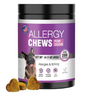 dog allergy chews 200pcs - dog allergy and itching skin relief anti itch aller immune bites for dogs itching itchy paw relief itch allergy probiotics support chew vitamins for skin and coat allergies