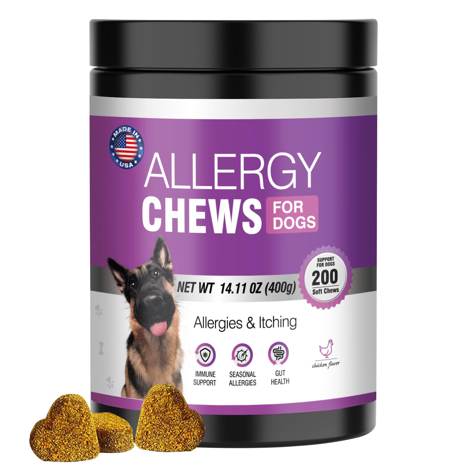 Dog Allergy Chews 200PCs - Dog Allergy and Itching Skin Relief Anti Itch Aller Immune Bites for Dogs Itching Itchy Paw Relief Itch Allergy Probiotics Support Chew Vitamins for Skin and Coat Allergies