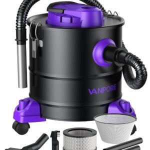 VANPORE Ash Vacuum for Pellet Stoves: 5.2 Gallon Fireplace Ash Vac with 1200w Powerful Suction & Wheeled Base - Ash Vacuum Cleaner for Fireplaces, Pellet Grill, Wood Stove, Fire Pits