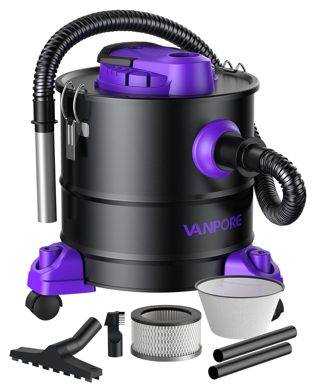 VANPORE Ash Vacuum for Pellet Stoves: 5.2 Gallon Fireplace Ash Vac with 1200w Powerful Suction & Wheeled Base - Ash Vacuum Cleaner for Fireplaces, Pellet Grill, Wood Stove, Fire Pits