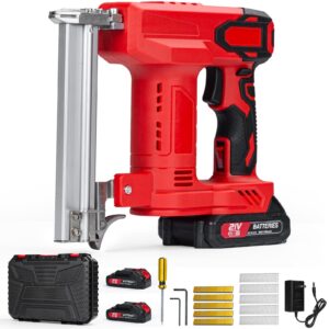 excecar 18ga electric nail gun + 2 battery powered, 2 in 1 cordless brad nailer staple gun with 500pcs 1-3/16 inch brad nails and 500pcs 3/4 inch staples for home improvement, woodworking, diy