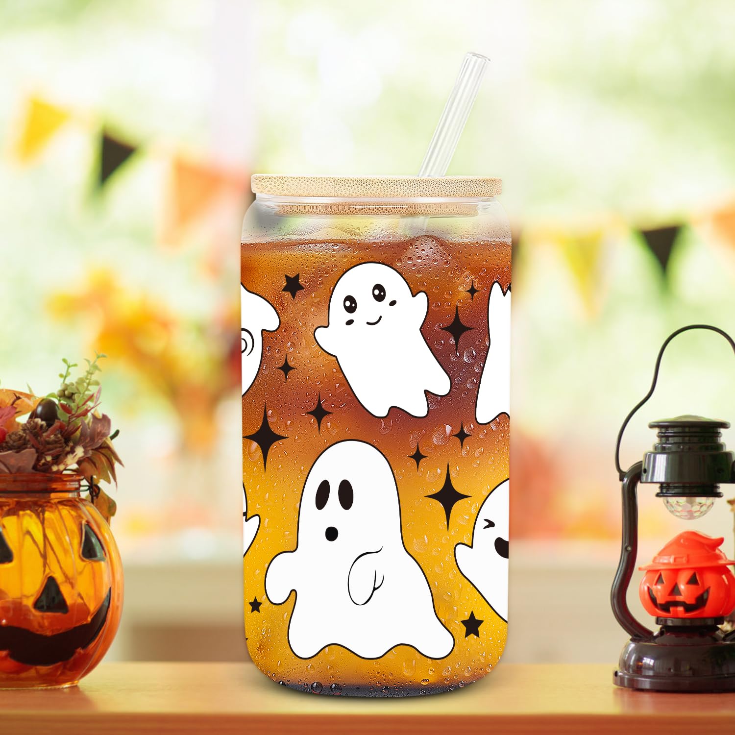 18 OZ Halloween Ghost Coffee Mug,Funny Halloween Gifts for Women,Halloween Tumbler with Lid and Straw,Halloween Decorations,Spooky Cups for Iced Coffee,Halloween Gifts for Women Her Sister Mom Dad