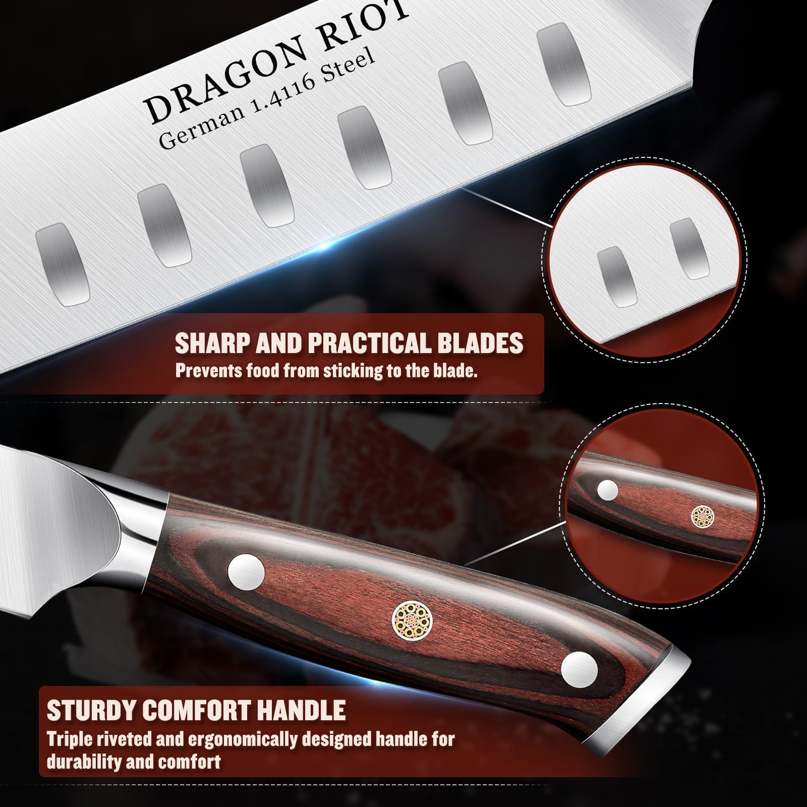 DRAGON RIOT 10 inch Premium Brisket Carving Knife, Razor Sharp Brisket Knife with Ergonomic Handle Design, Granton Edge, Hand Forged Slicing Knife for Meat and BBQ Cuting Gift for Men