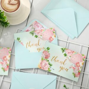 Whaline 36Pcs Floral Thank You Cards with Envelopes and Stickers Tea Party Greeting Cards Flower Teapot Blank Note Cards for Tea Party Weddings Bridal Shower