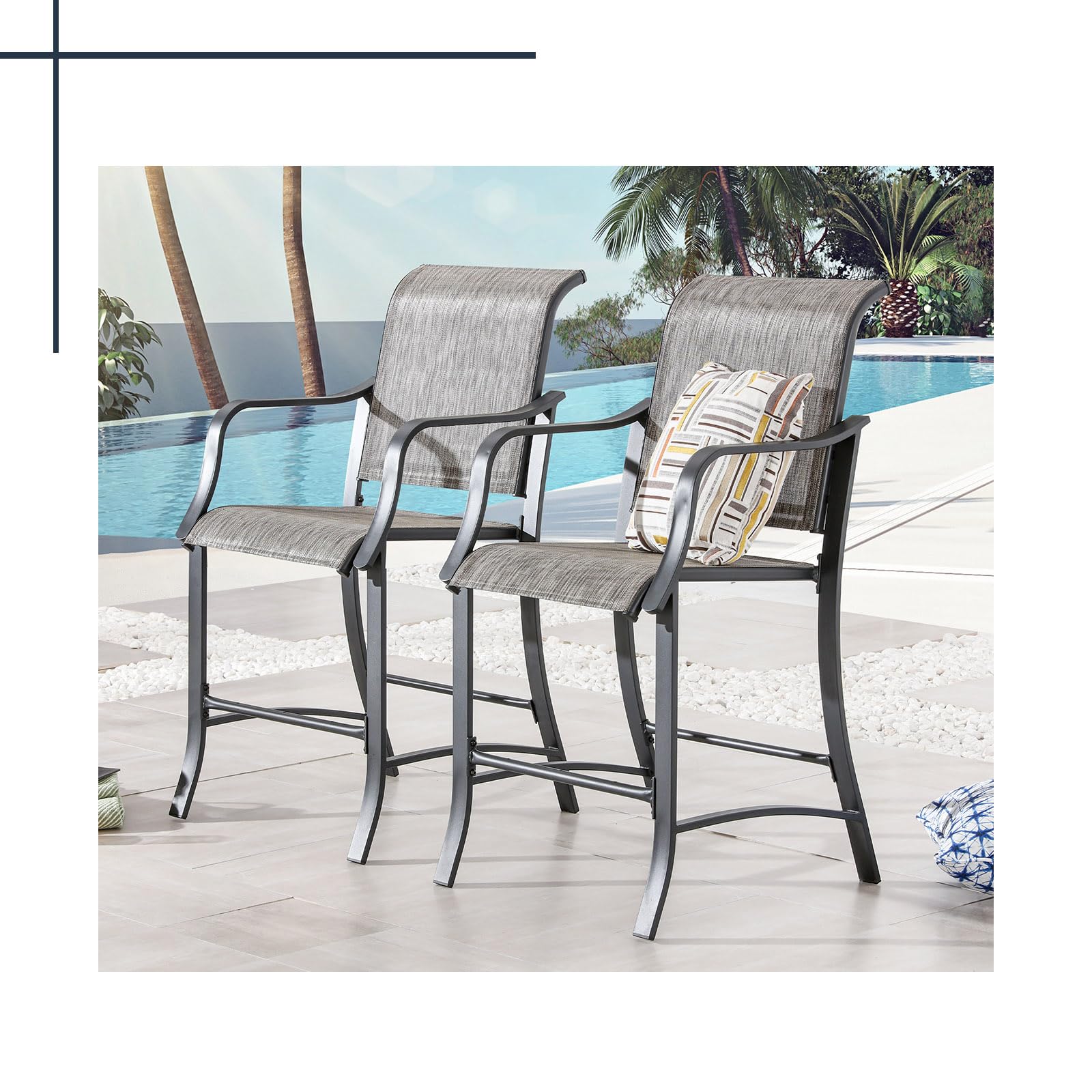 Generic WISLEY 2 Piece Outdoor Bar Stools,Textilene Fabric and Sturdy Steel Frame,All Weather Patio Chairs for Backyard poolside Garden(Grey)