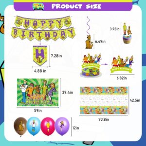 Scooby Dog Doo Birthday Party Supplies, Dog Party Decorations Including Birthday Banner, Backdrop, Hanging Swirls, Tablecloth, Balloons, Cake Toppers for Dog Party Supplies