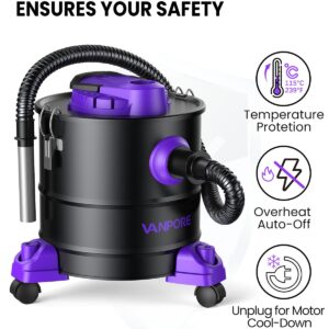 VANPORE Ash Vacuum for Pellet Stoves: 5.2 Gallon Fireplace Ash Vac with 1200w Powerful Suction & Wheeled Base - Ash Vacuum Cleaner for Fireplaces, Pellet Grill, Wood Stove, Fire Pits