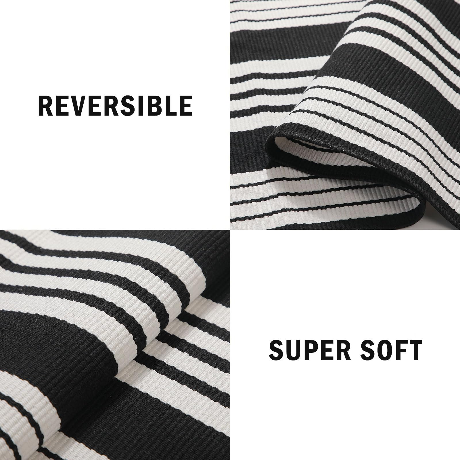 Striped Rug Outdoor Porch Rug Black Striped 23.5x51 inches Washable Layered Outdoor Doormat Front Door Mat Cotton Striped Outdoor Rug for Front Door Entryway Patio Laundry Kitchen