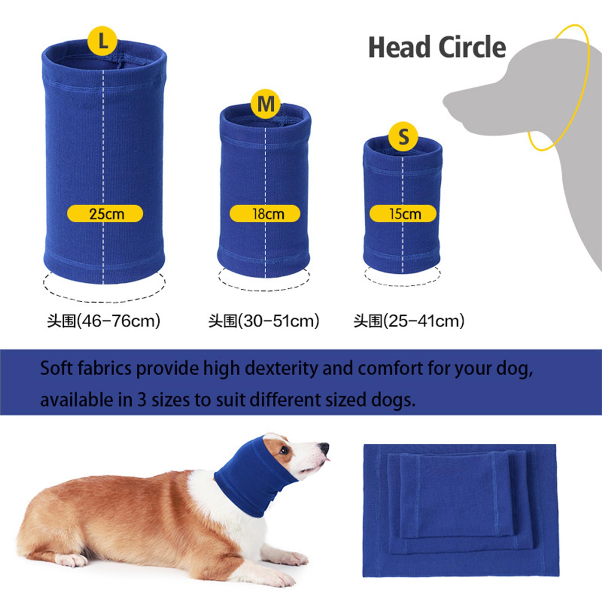 FDANDADE Quiet Ears for Dogs，Dog Hematoma Ear Wrap for Dogs Anxiety Relief – Noise Canceling for Fireworks, Thunderstorms, Pet Grooming & Force Drying(Blue M)