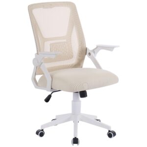 vecelo mid-back swivel ergonomic office chair with adjustable arms mesh lumbar support for computer task work, beige