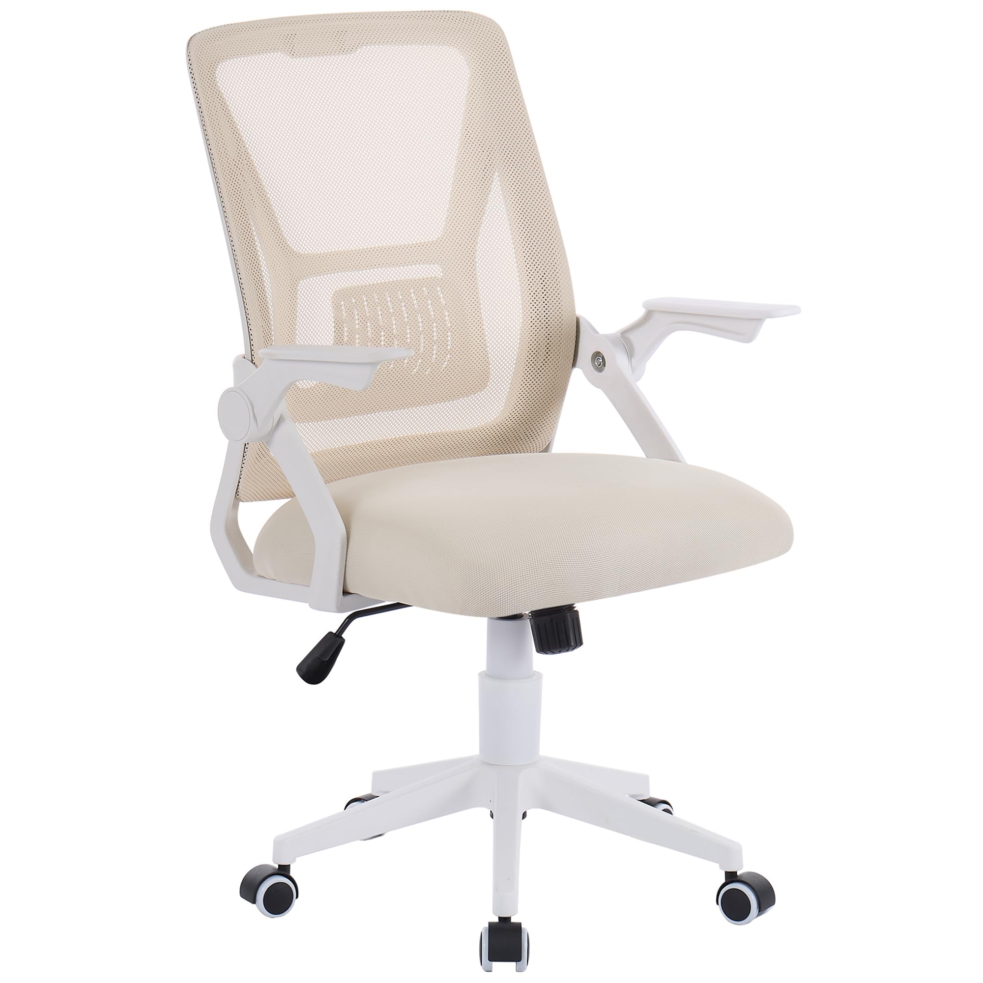 VECELO Mid-Back Swivel Ergonomic Office Chair with Adjustable Arms Mesh Lumbar Support for Computer Task Work, Beige