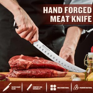 DRAGON RIOT 10 inch Premium Brisket Carving Knife, Razor Sharp Brisket Knife with Ergonomic Handle Design, Granton Edge, Hand Forged Slicing Knife for Meat and BBQ Cuting Gift for Men