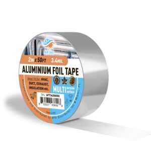 𝐏𝐫𝐢𝐦𝐞 𝐃𝐞𝐚𝐥: aluminum 2" x 50 ft hvac weather duct tape, high temp waterproof foil tape for ac, thick fire proof cold weather metal tape, pipe repair heavy duty flex duck tape for insulation