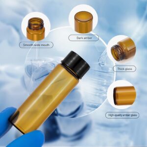 Njvial 36Pcs 15ml Small Amber Glass Vials with Lids Lab Sample Vials Empty Refillable Perfume Travel Mini Glass Bottles with Screw Caps for Essential Oils