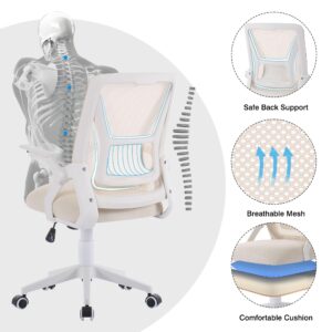 VECELO Mid-Back Swivel Ergonomic Office Chair with Adjustable Arms Mesh Lumbar Support for Computer Task Work, Beige