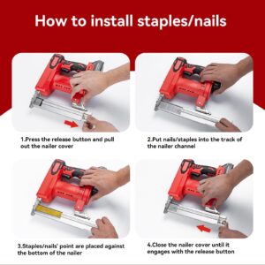 Excecar 18GA Electric Nail Gun + 2 Battery Powered, 2 in 1 Cordless Brad Nailer Staple Gun with 500pcs 1-3/16 inch Brad Nails and 500pcs 3/4 inch Staples for Home Improvement, Woodworking, DIY