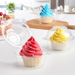 Zezzxu 100 Pack Individual Cupcake Containers, Clear Plastic Cupcake Holders with Dome Lids, Single Cupcake Carriers for Cupcakes, Hot Cocoa Bombs, Muffins, Pastries