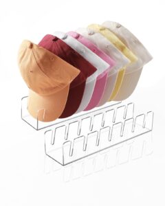 zorcor acrylic hat organizer - 2 pack baseball cap display & organizer, holds 14 caps, no installation needed, clear baseball cap organizer for closet,bedroom, dresser