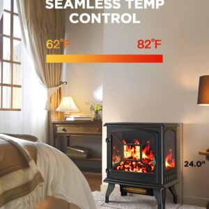 Silonn Electric Fireplace Heater, 5300 BTU Portable Fireplace with App & Remote,24-inch Low Noise Electric Fire Place with 5 Brightness Levels, Temp Control & Timer for Living Room, Bedroom, Black