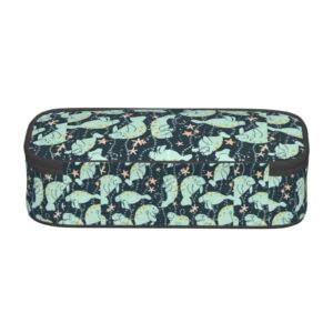 QHWLR Manatee Animals Calf print Pencil Case Large Capacity Pen Pouch for interlayer Adults Cosmetic Bag Supplies ﻿, Black