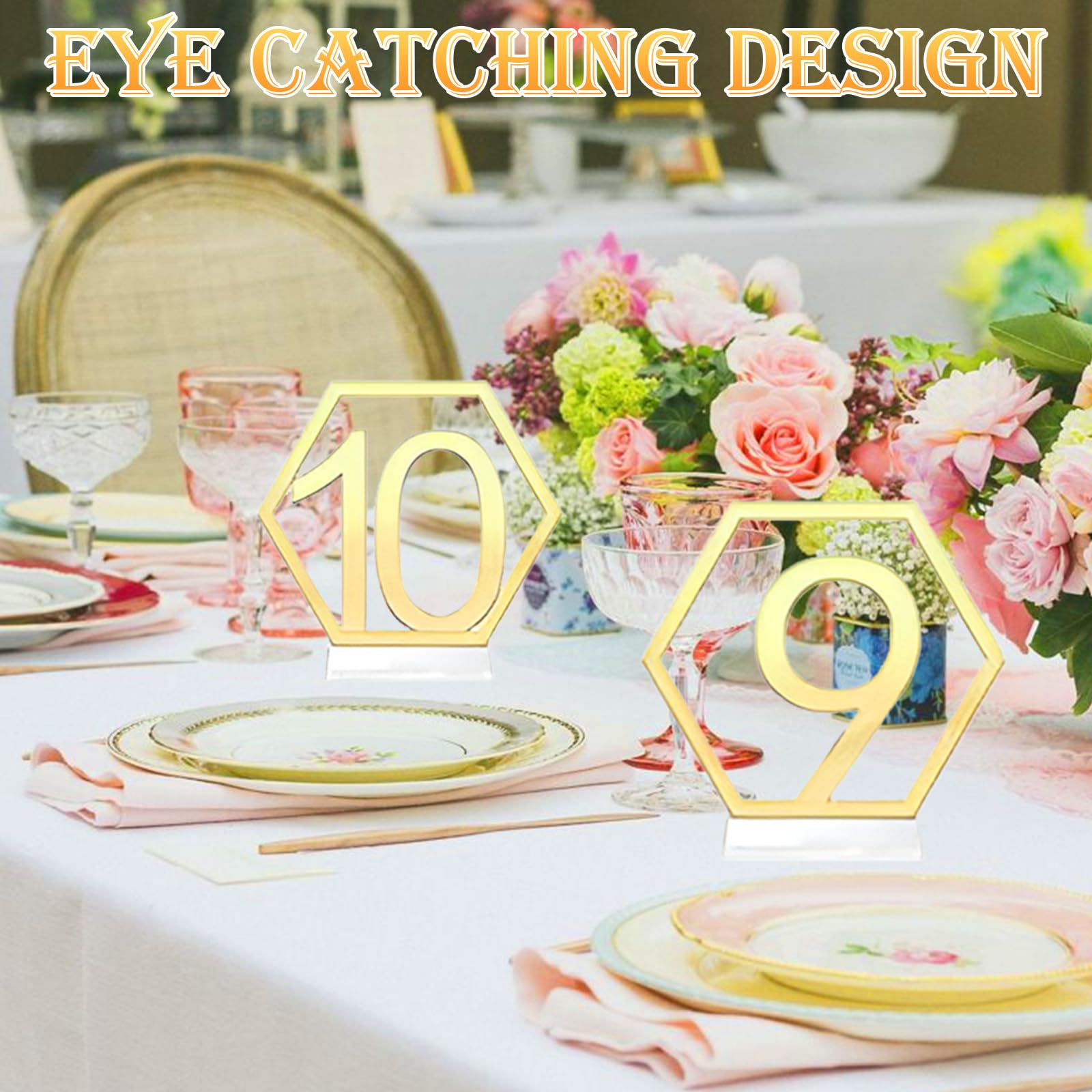 Wedding Table Numbers, Table Numbers 1-20, Gold Mirror Table Numbers and Acrylic Stands, Table Numbers for Wedding Reception, Centerpiece, Party, Anniversary