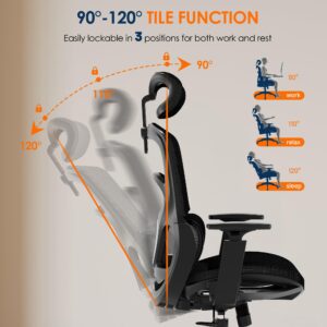 GABRYLLY Ergonomic Office Chair, High-Back Desk Chairs with Adjustable Lumbar Support, Headrest, Tilt Function, Soft Wide Seat and 3D Armrest, 300 LBS Sturdy Home Mesh Chair Task Chairs, GY1070