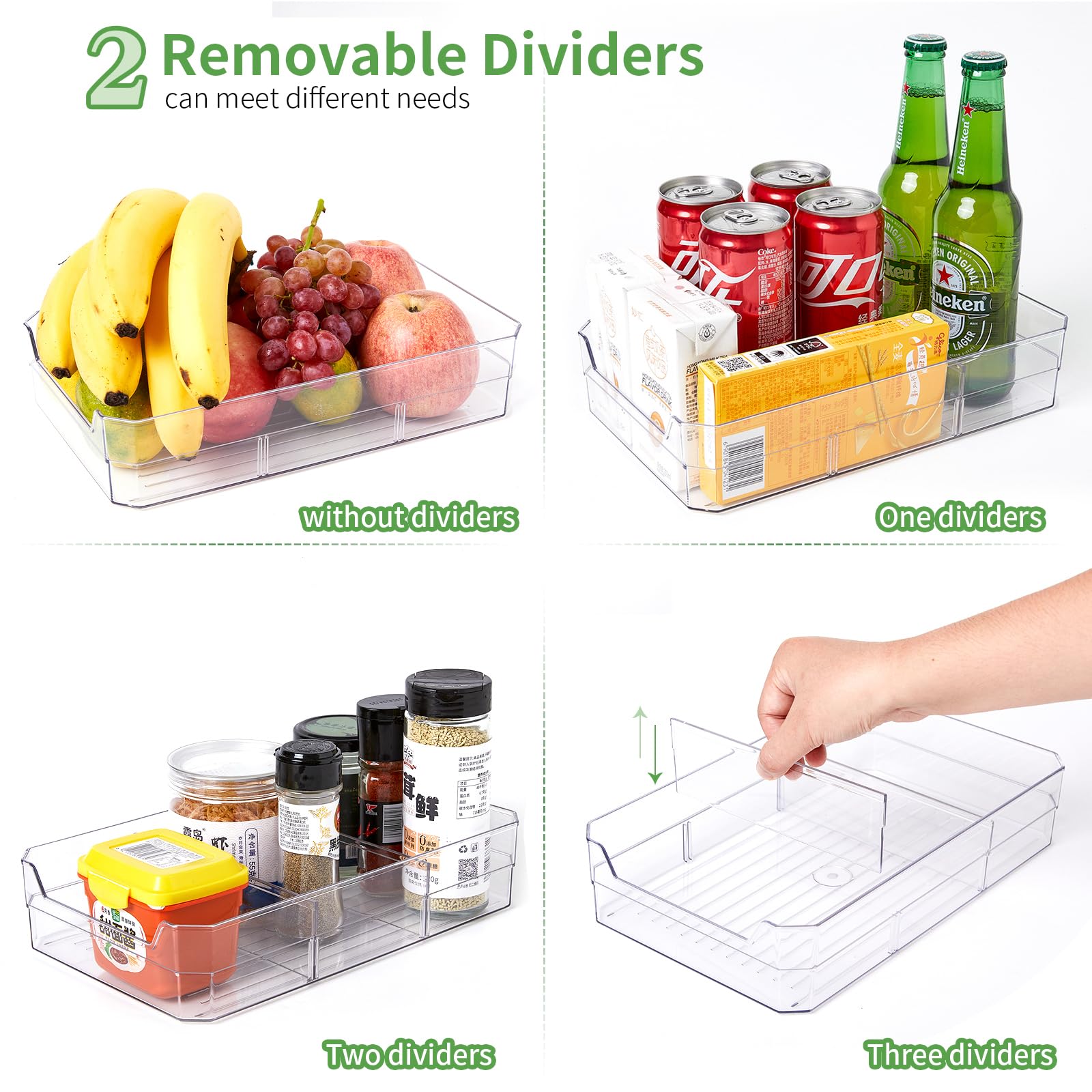 Sorgion Plastic Pantry Organizers and Storage with Removable Dividers Fridge and Refrigerator Organizers and Storage Bins for Kitchen, Living Room, Sink, and Cabinets (6 Pack)