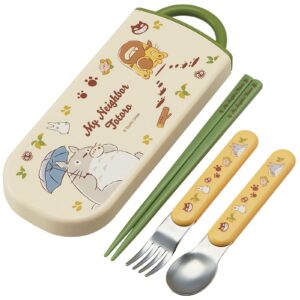 skater my neighbor totoro utensil set - cat bus - includes reusable fork, spoon, chopsticks and carrying case - authentic japanese design - durable, dishwasher safe