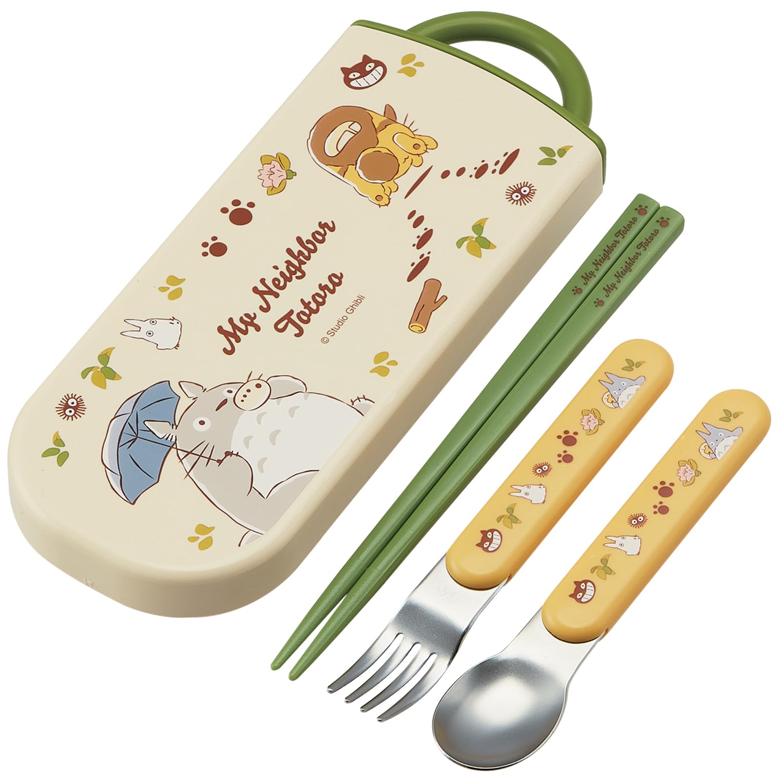 Skater My Neighbor Totoro Utensil Set - Cat Bus - Includes Reusable Fork, Spoon, Chopsticks and Carrying Case - Authentic Japanese Design - Durable, Dishwasher Safe