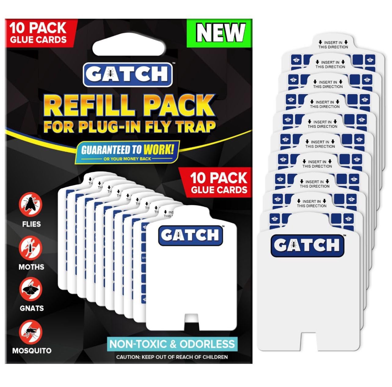 GATCH 10 Pack Glue Card Refills for Indoor Plug-in Fly Trap, Sticky Pads for 202-2W/202-2B, Ready to Use