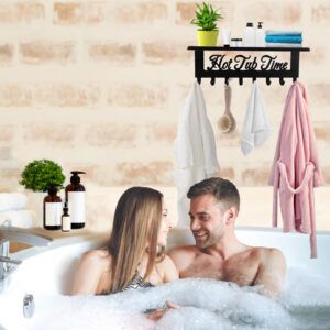 Hot Tub Towel Rack 8 Hooks with Shelf, Bathroom Towel Holder Organizer, Outdoor Wall Mount Hot Tub Accessories Decor to Hold Towels Robes and Coats in Bath, Hot Spring, Swim Pool, Hotel