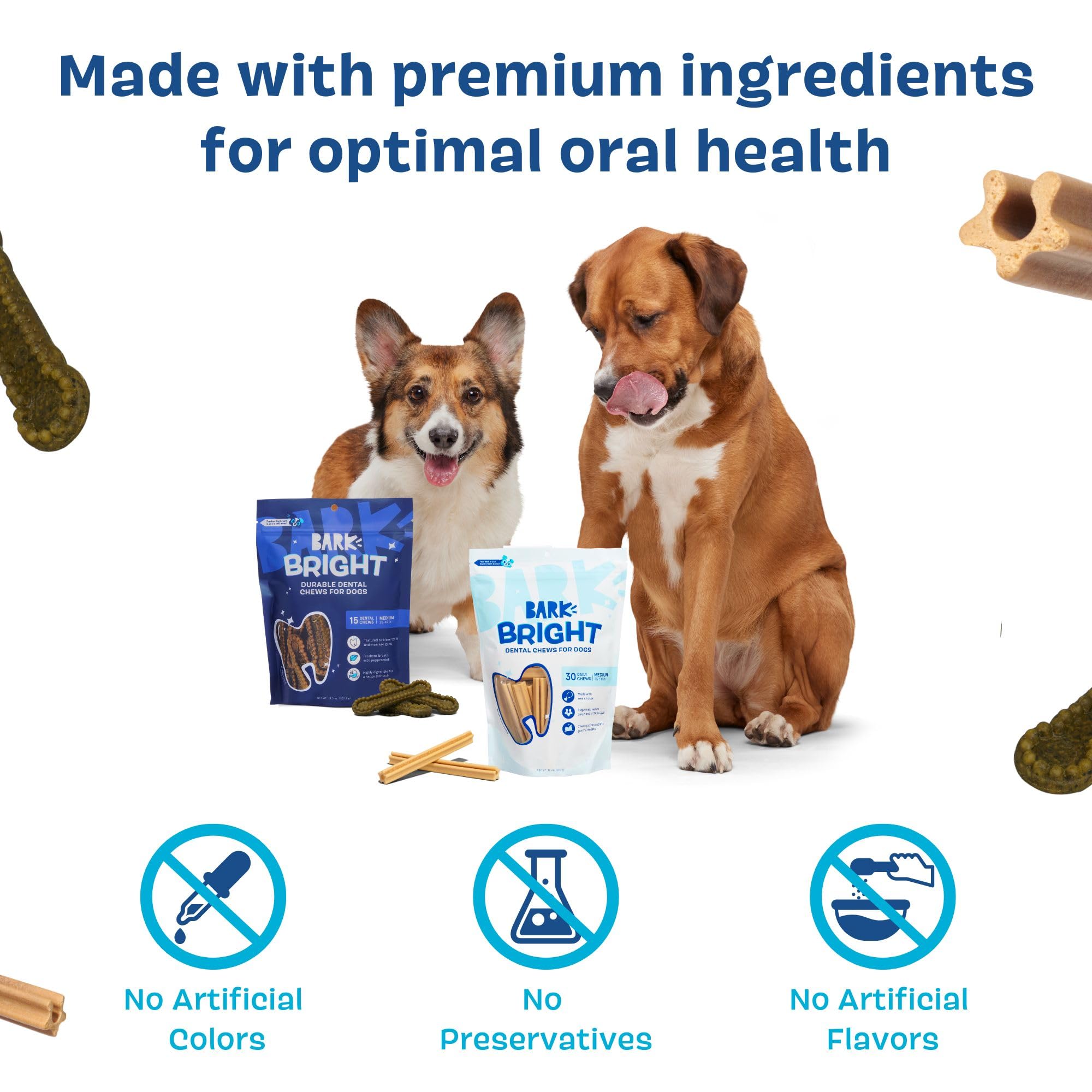 Bark Bright Original Dog Dental Chew Sticks (30 Chews) Plaque and Tartar Cleaning - Medium Breeds