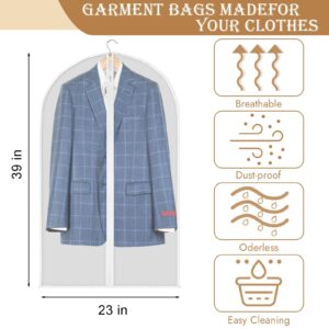 Garment Bags for Hanging Clothes, Garment Bags with Zipper, Garment Bags for Travel, Translucent Suit Bag for Hanging Clothes, Suits (23'' X 39'', 10 Pack)